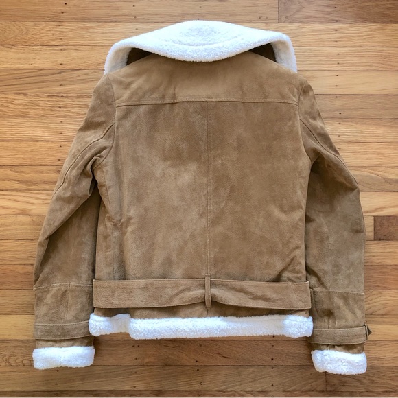Zara Camel Suede Moto Jacket with Faux Shearling Lining in Camel Size XS - Picture 7 of 10